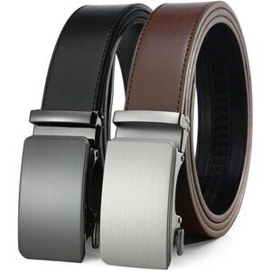 2 Pack Ratchet Belt 1 3/8", Mens leather Dress Belt in Gift Set Size 28"-62"
